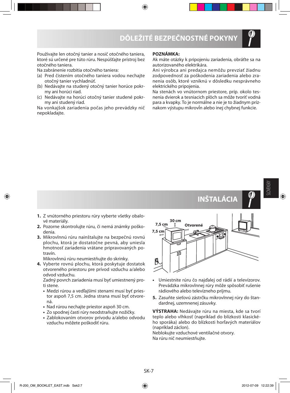 Inštalácia dôležité bezpečnostné pokyny | Sharp R-200WE User Manual | Page 59 / 144