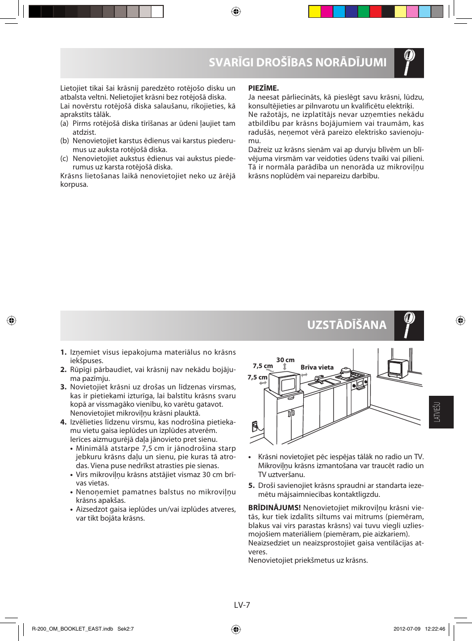 Uzstādīšana svarīgi drošības norādījumi | Sharp R-200WE User Manual | Page 89 / 144