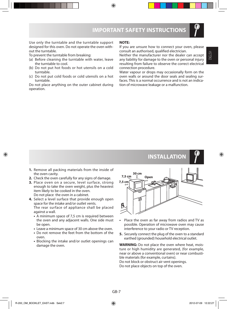 Installation important safety instructions | Sharp R-200WE User Manual | Page 9 / 144