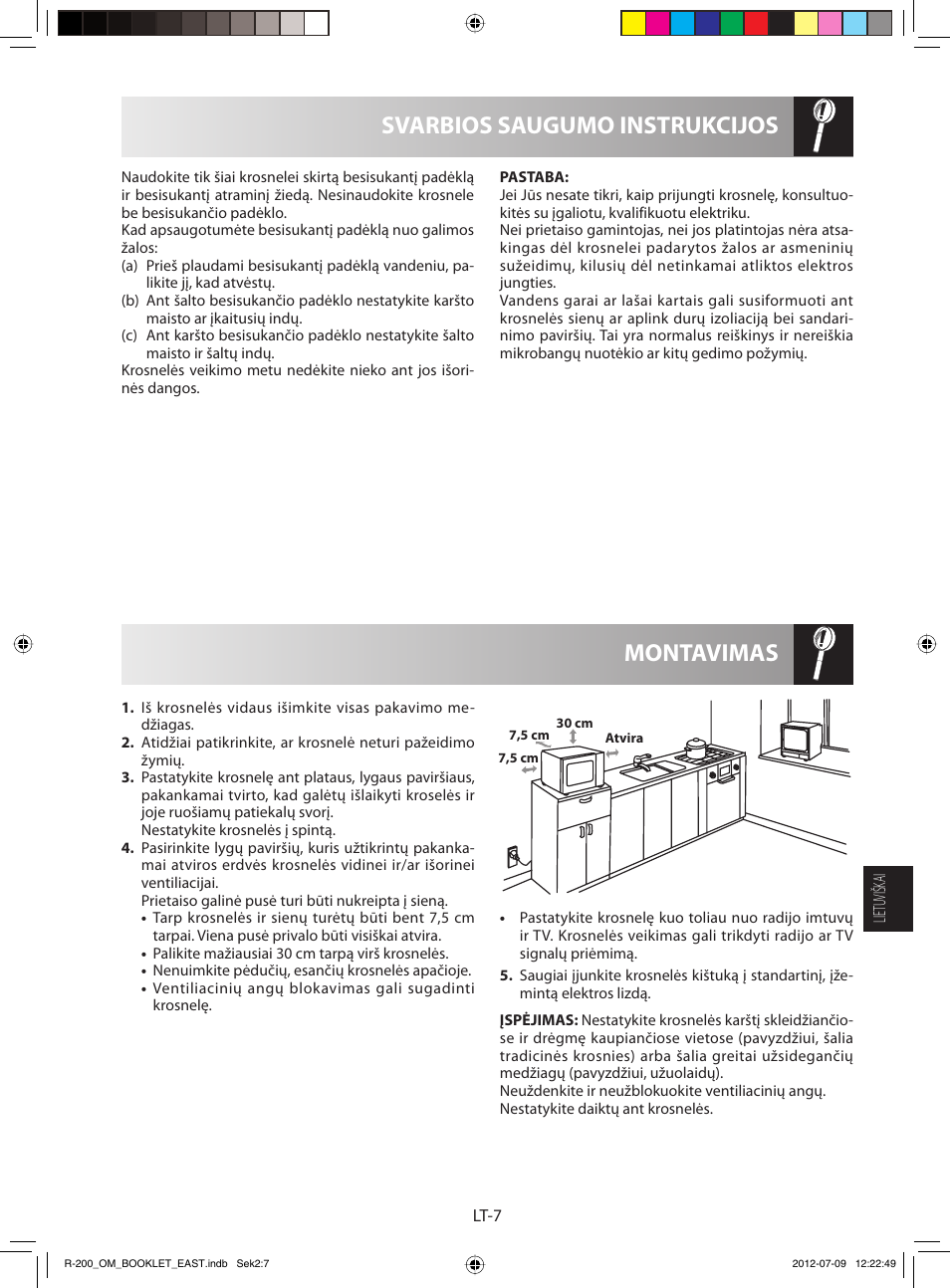 Montavimas svarbios saugumo instrukcijos | Sharp R-200WE User Manual | Page 99 / 144