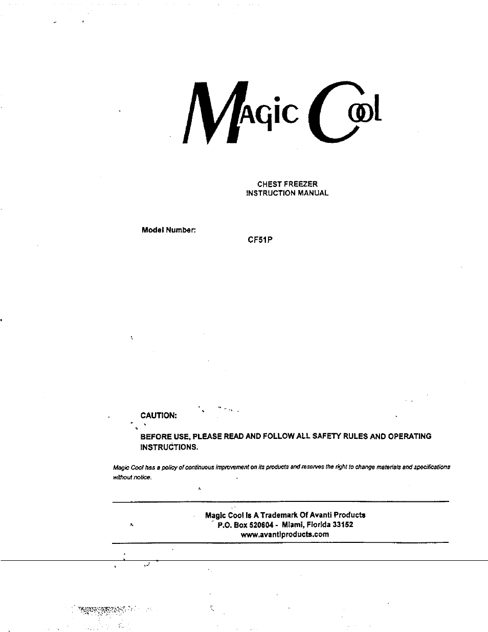 Avanti MAGIC COOL CF51P User Manual | 22 pages