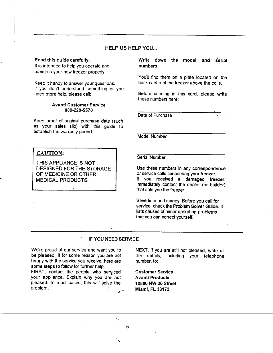 Caution | Avanti MAGIC COOL CF51P User Manual | Page 3 / 22