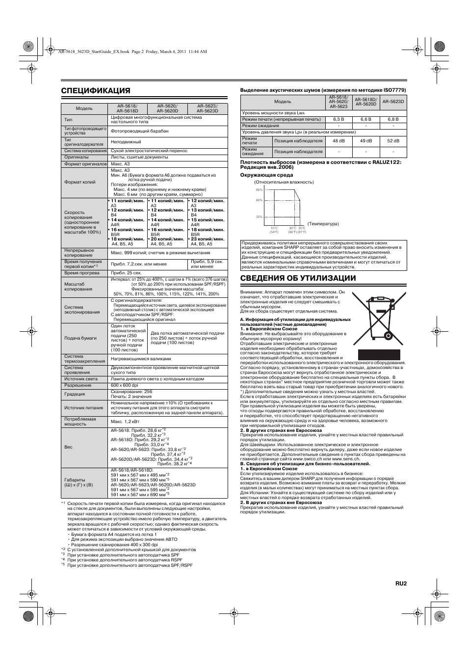 Спецификация, Сведения об утилизации | Sharp AR-5618 User Manual | Page 21 / 36