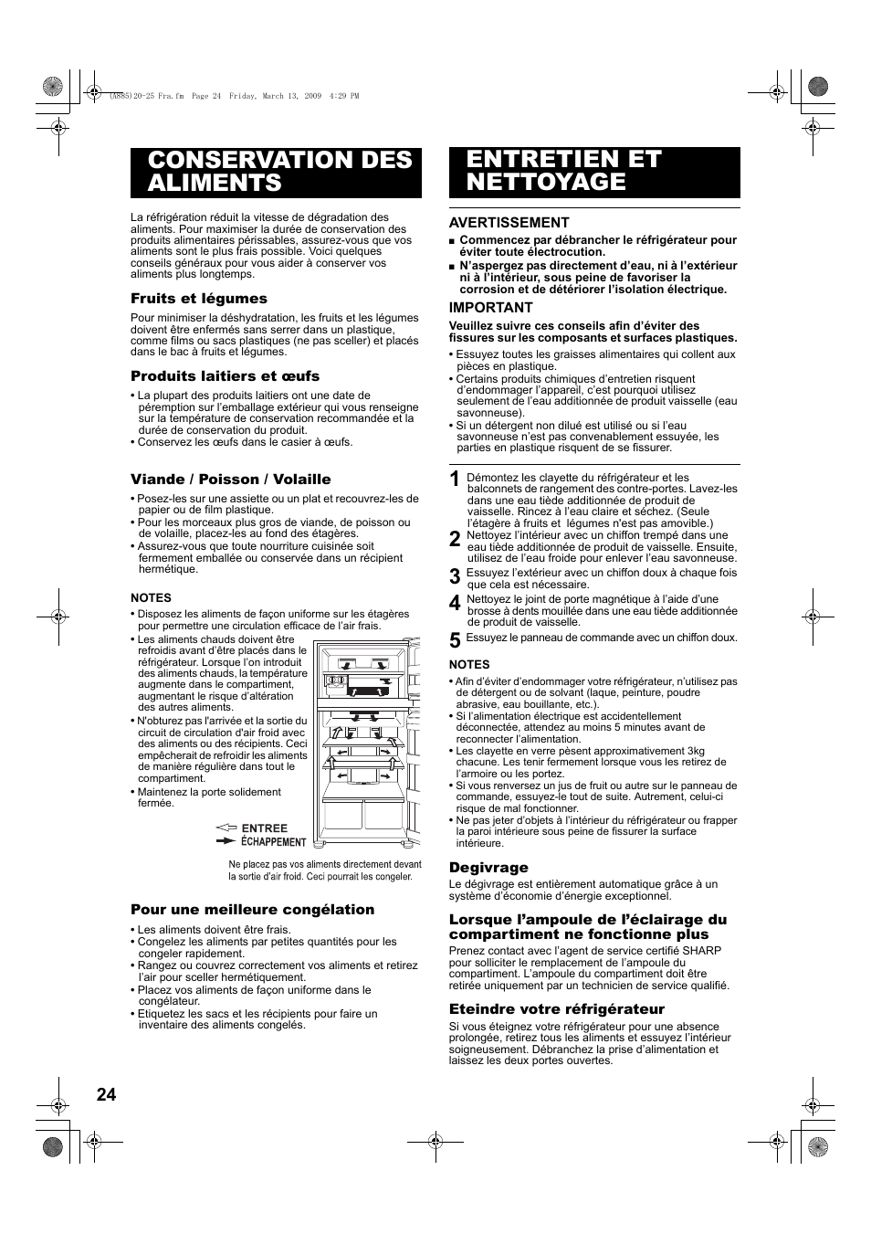 Conservation des aliments entretien et nettoyage | Sharp SJ-PT690RS User Manual | Page 24 / 116