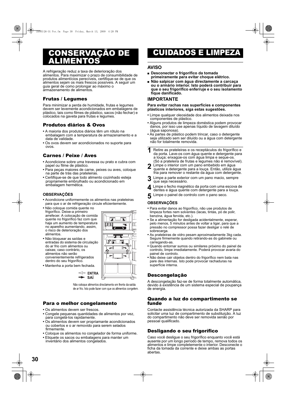 Conservação de alimentos cuidados e limpeza | Sharp SJ-PT690RS User Manual | Page 30 / 116