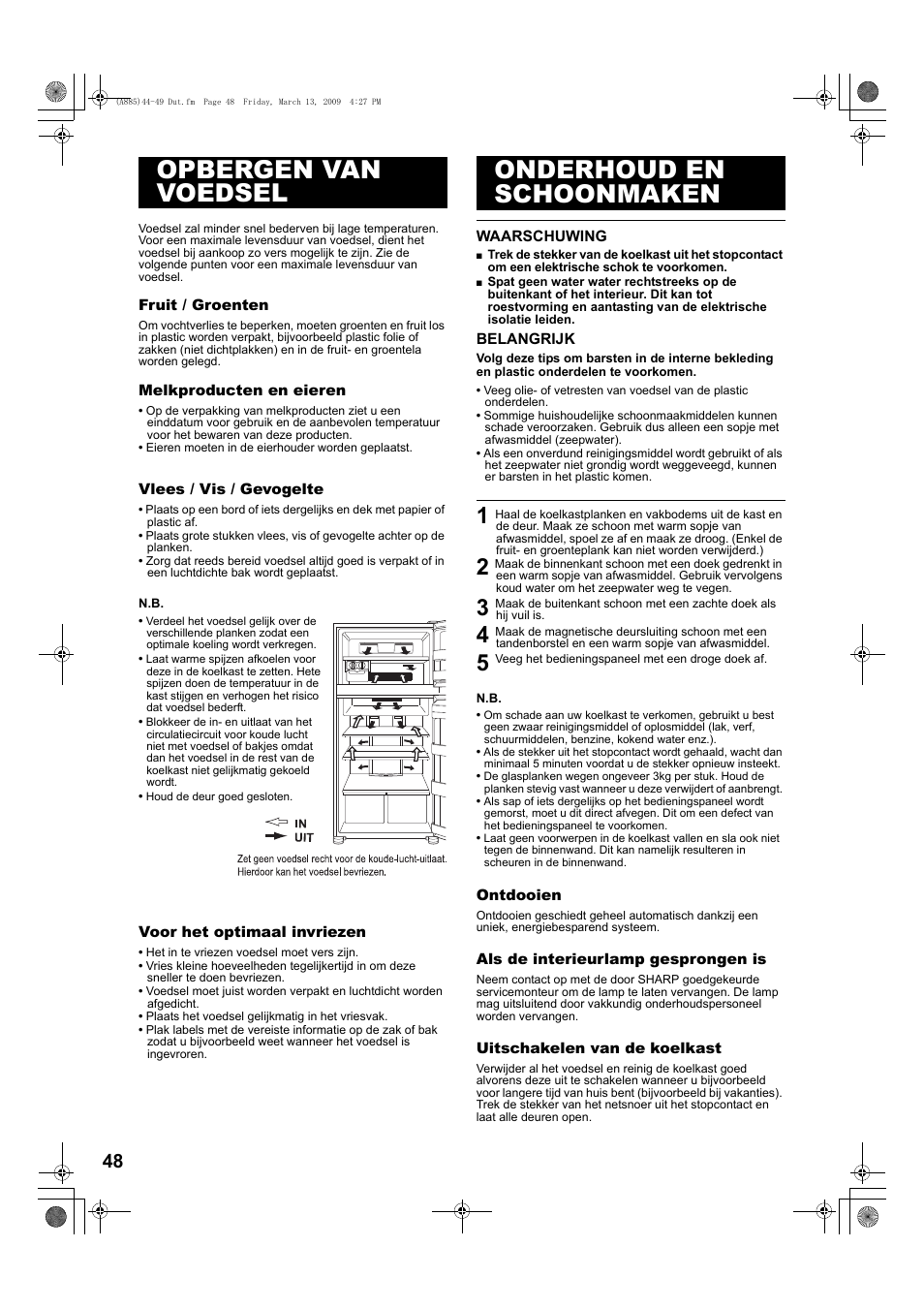 Opbergen van voedsel onderhoud en schoonmaken | Sharp SJ-PT690RS User Manual | Page 48 / 116