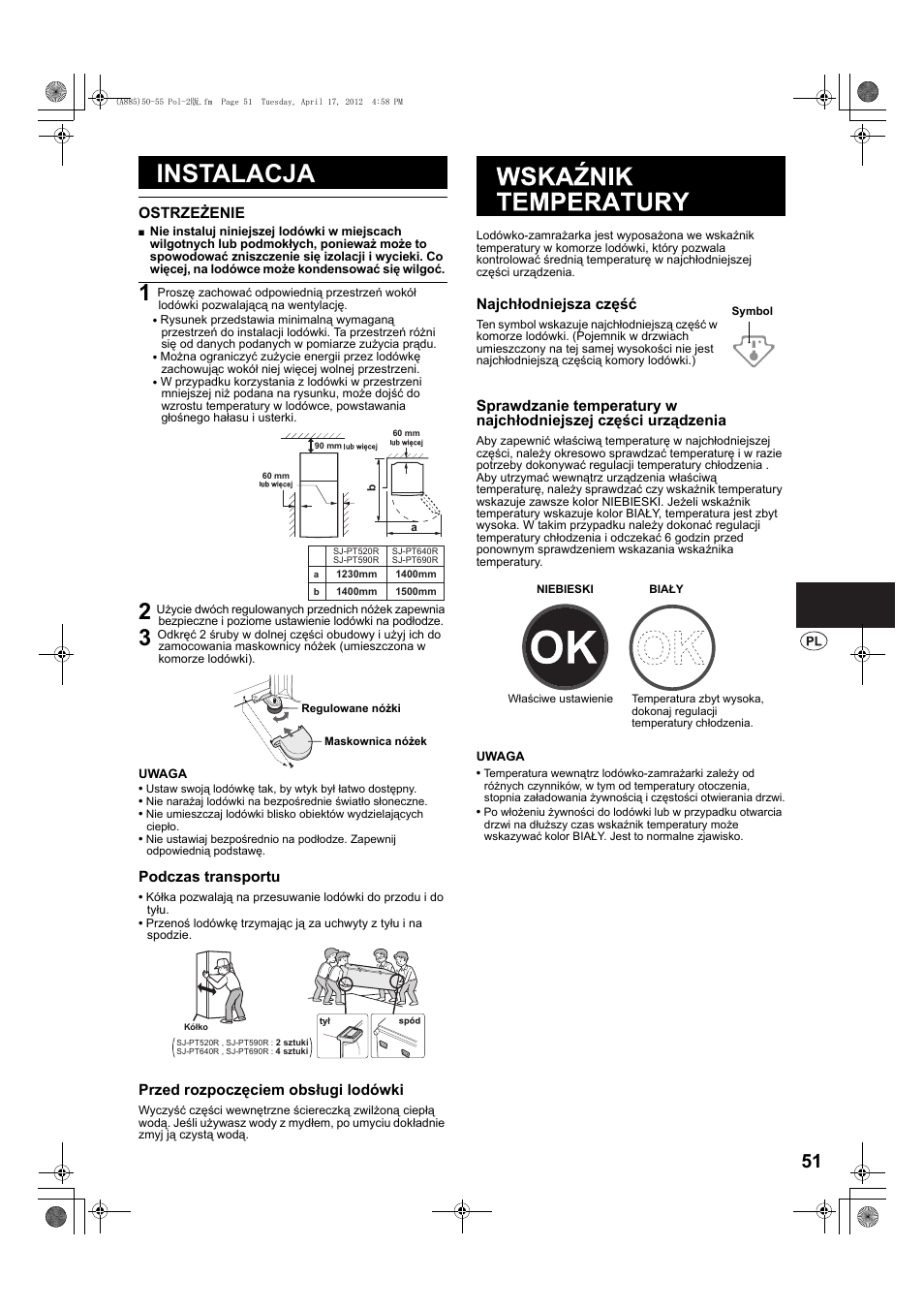 Instalacja | Sharp SJ-PT690RS User Manual | Page 51 / 116