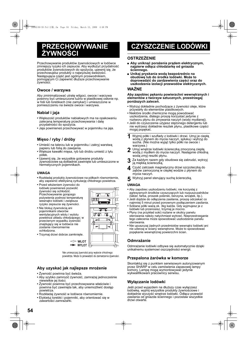 Przechowywanie żywności czyszczenie lodówki | Sharp SJ-PT690RS User Manual | Page 54 / 116