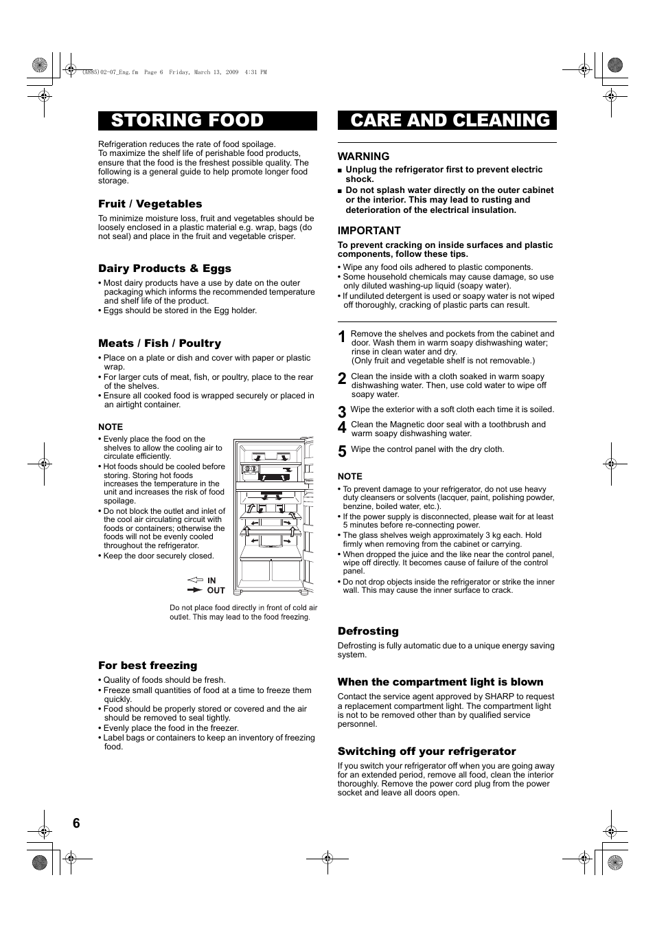 Storing food care and cleaning | Sharp SJ-PT690RS User Manual | Page 6 / 116