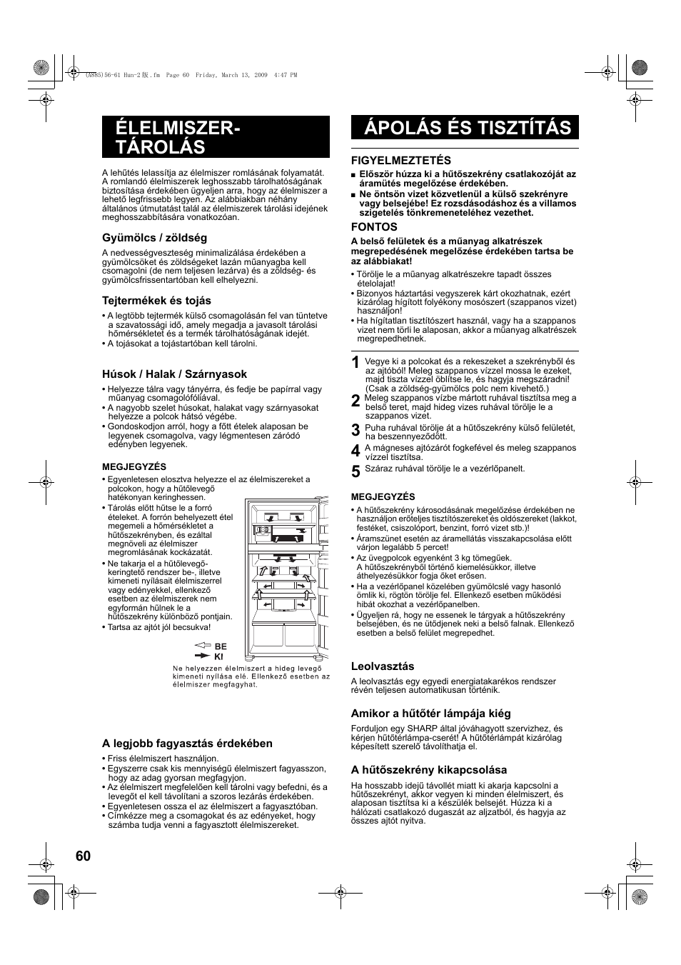 Élelmiszer- tárolás ápolás és tisztítás | Sharp SJ-PT690RS User Manual | Page 60 / 116