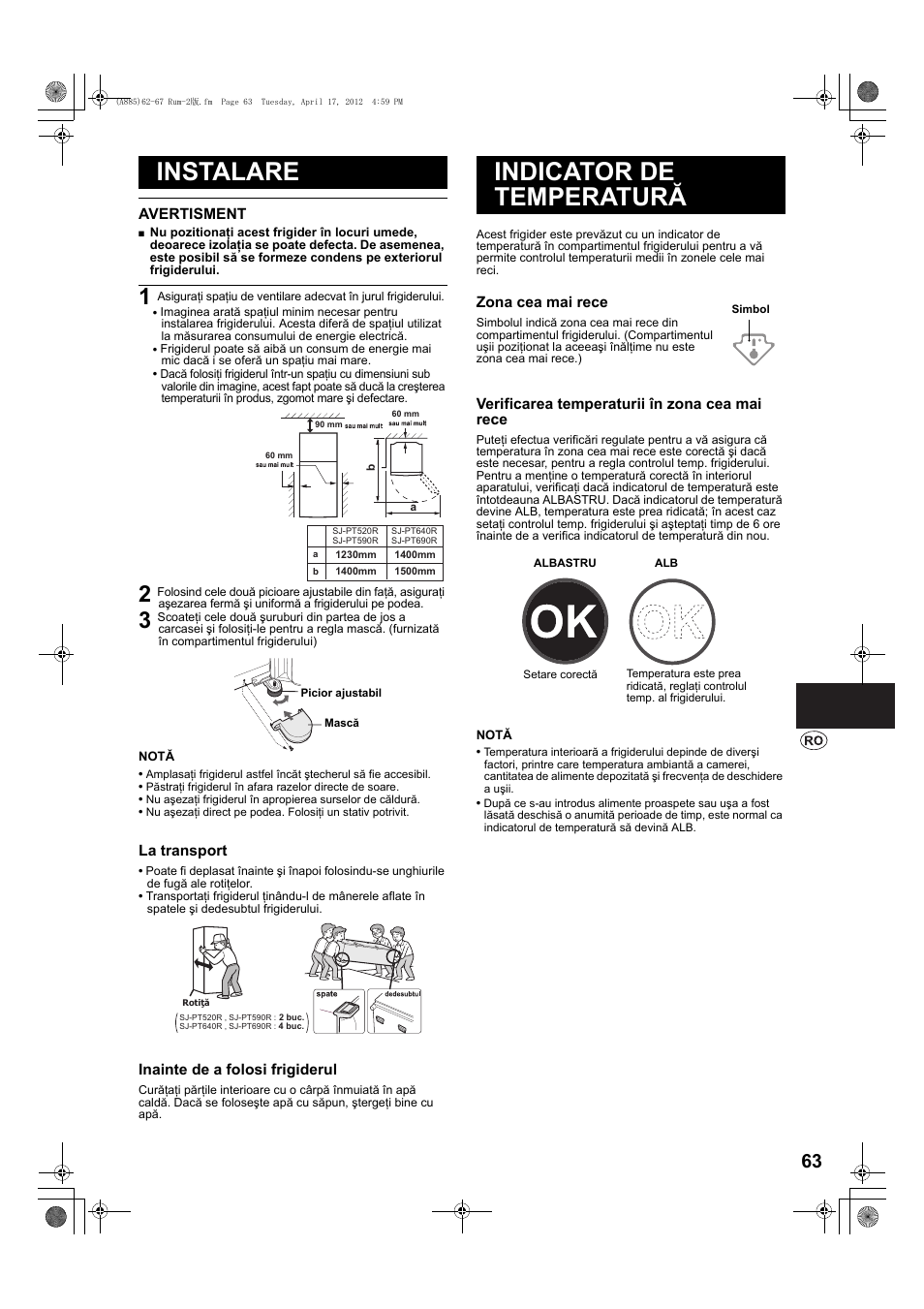 Instalare, Indicator de temperatură | Sharp SJ-PT690RS User Manual | Page 63 / 116