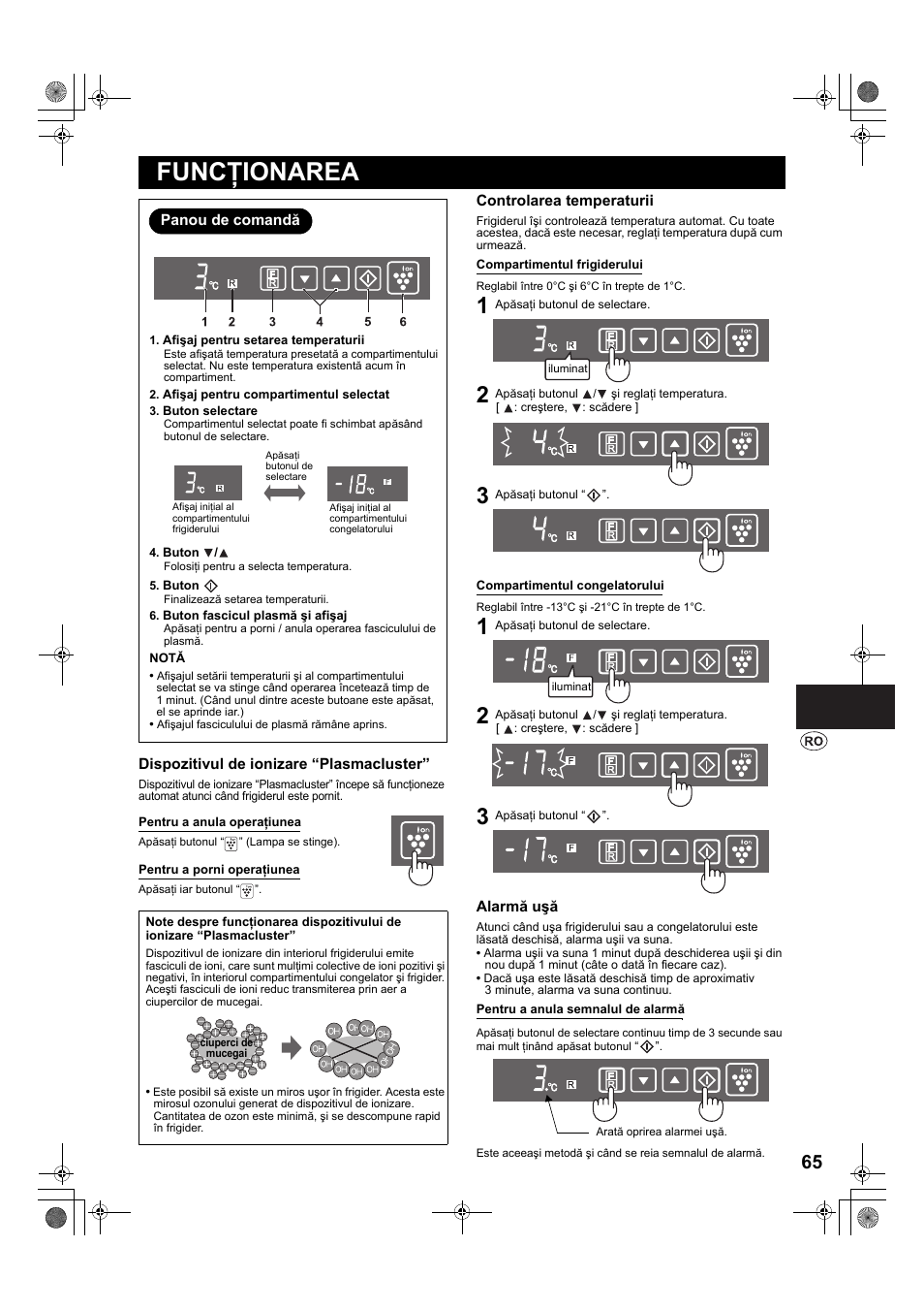 Funcţionarea | Sharp SJ-PT690RS User Manual | Page 65 / 116