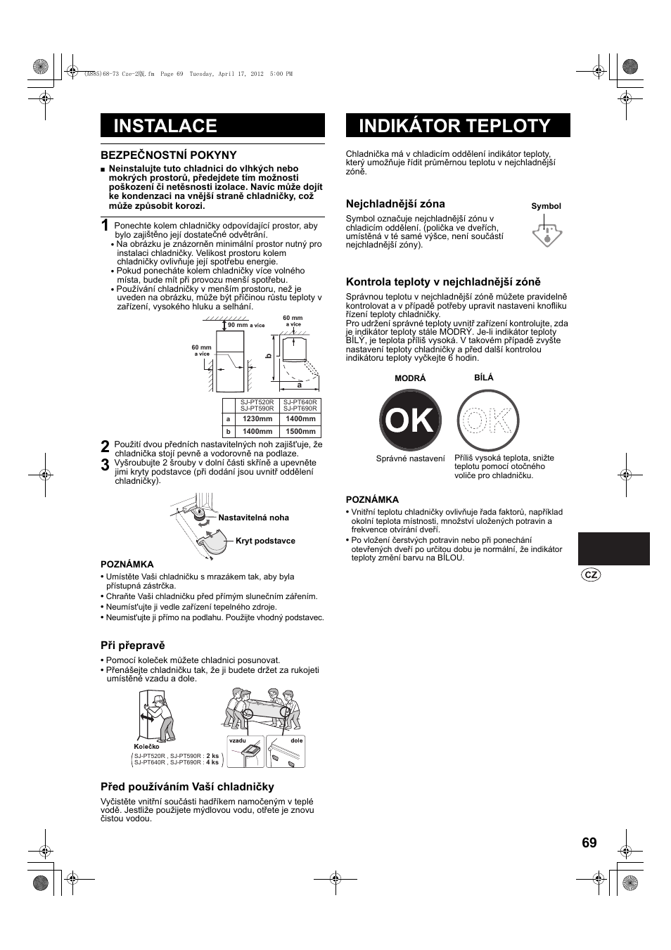 Instalace, Indikátor teploty | Sharp SJ-PT690RS User Manual | Page 69 / 116