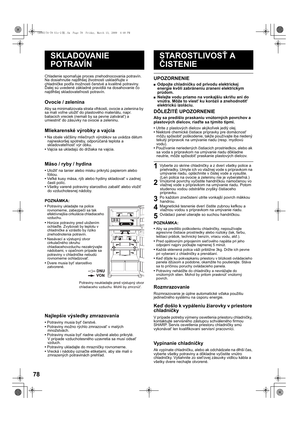 Skladovanie potravín starostlivosť a čistenie | Sharp SJ-PT690RS User Manual | Page 78 / 116