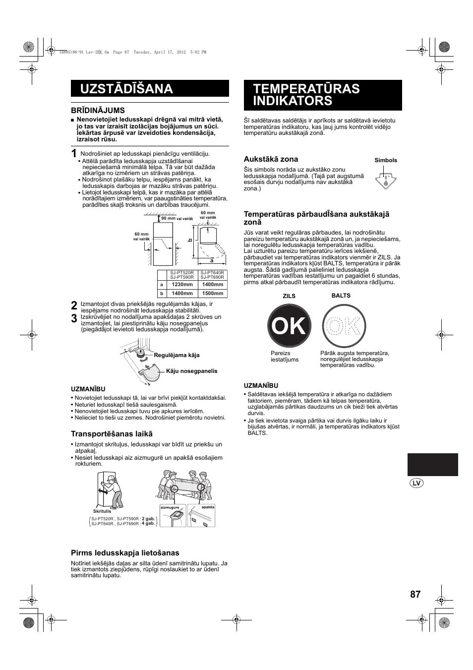 Uzstādīšana, Temperatūras indikators | Sharp SJ-PT690RS User Manual | Page 87 / 116