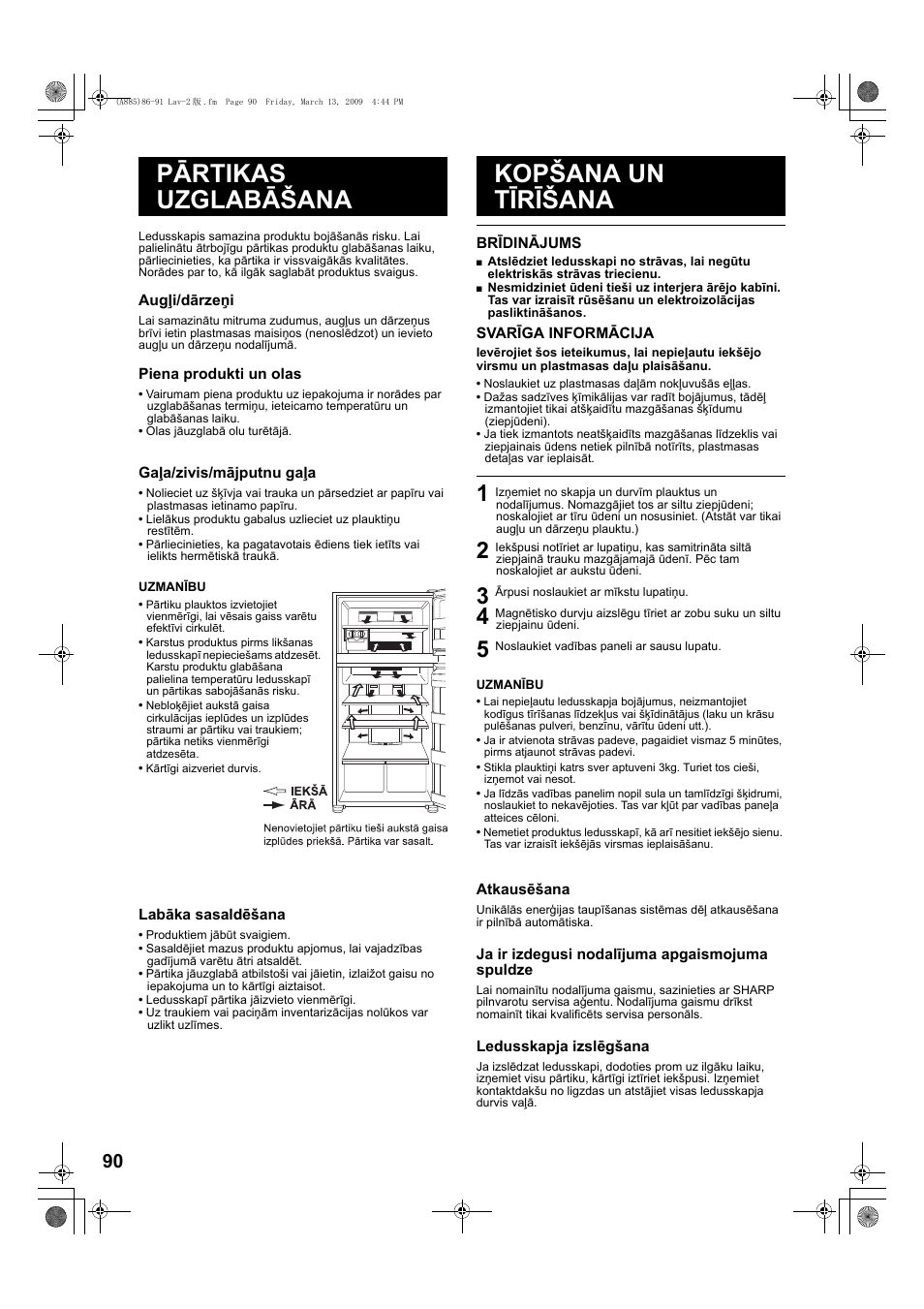 Pārtikas uzglabāšana kopšana un tīrīšana | Sharp SJ-PT690RS User Manual | Page 90 / 116