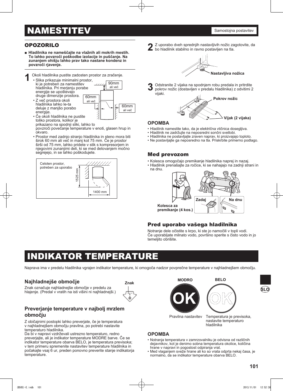 Namestitev, Indikator temperature | Sharp SJ-SC700VSL User Manual | Page 101 / 124