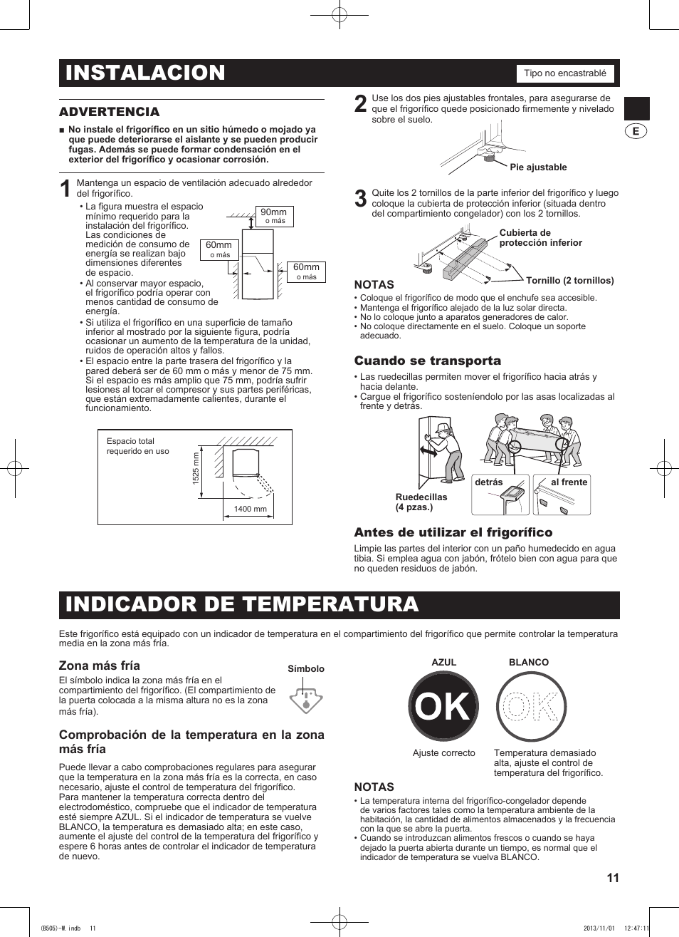 Instalacion, Indicador de temperatura | Sharp SJ-SC700VSL User Manual | Page 11 / 124