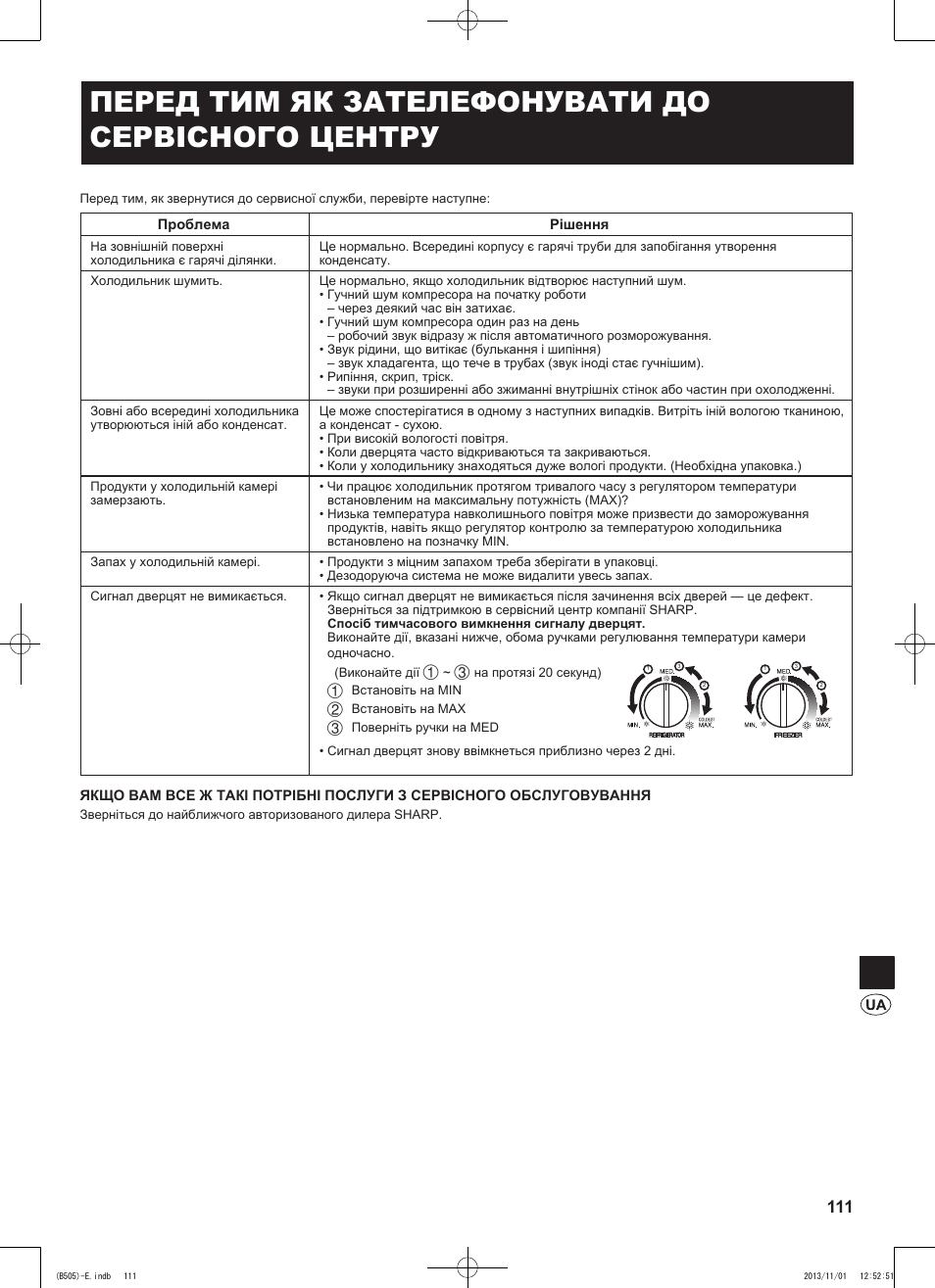 Перед тим як зателефонувати до сервісного центру | Sharp SJ-SC700VSL User Manual | Page 111 / 124