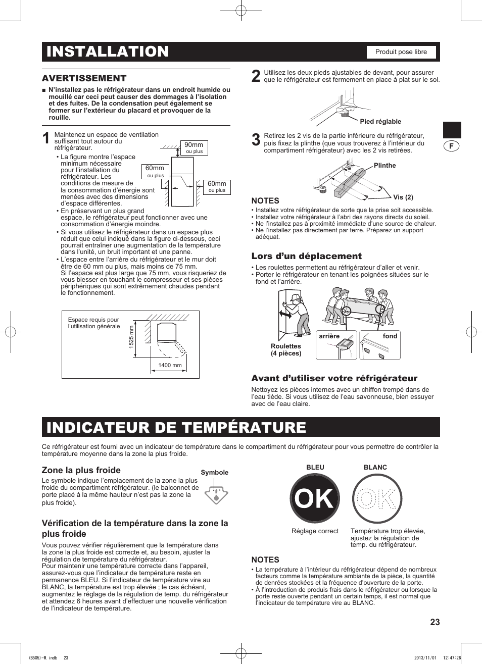 Installation, Indicateur de température | Sharp SJ-SC700VSL User Manual | Page 23 / 124