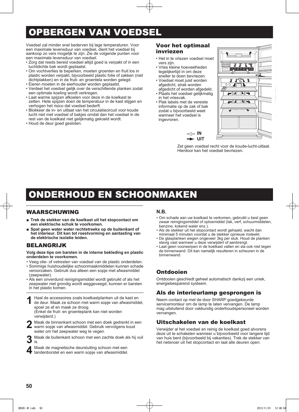 Opbergen van voedsel, Onderhoud en schoonmaken | Sharp SJ-SC700VSL User Manual | Page 50 / 124