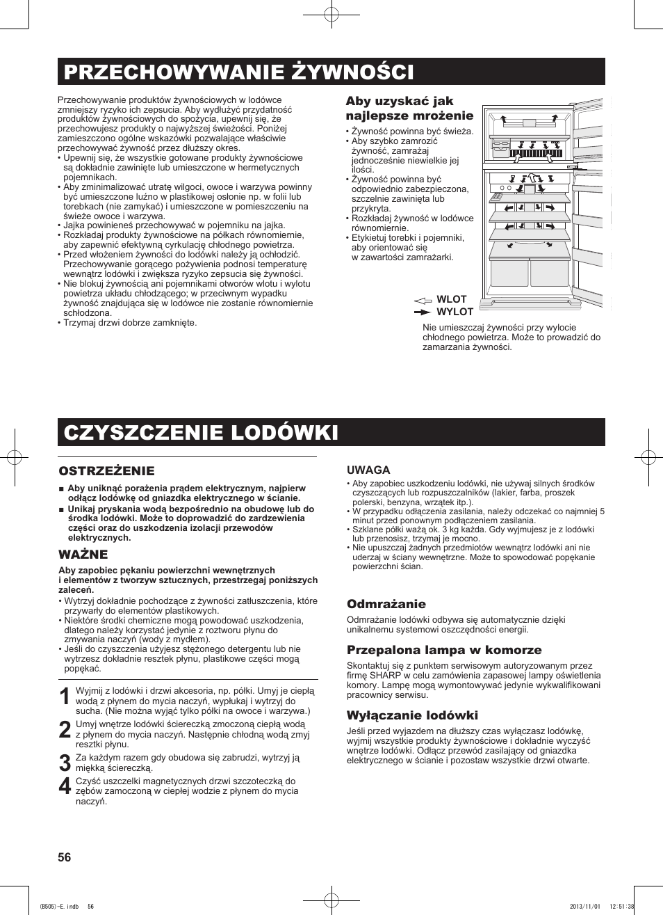 Przechowywanie żywności, Czyszczenie lodówki | Sharp SJ-SC700VSL User Manual | Page 56 / 124