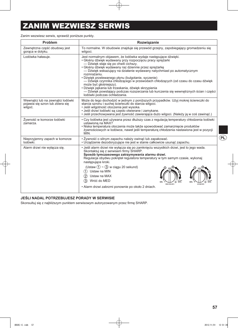 Zanim wezwiesz serwis | Sharp SJ-SC700VSL User Manual | Page 57 / 124