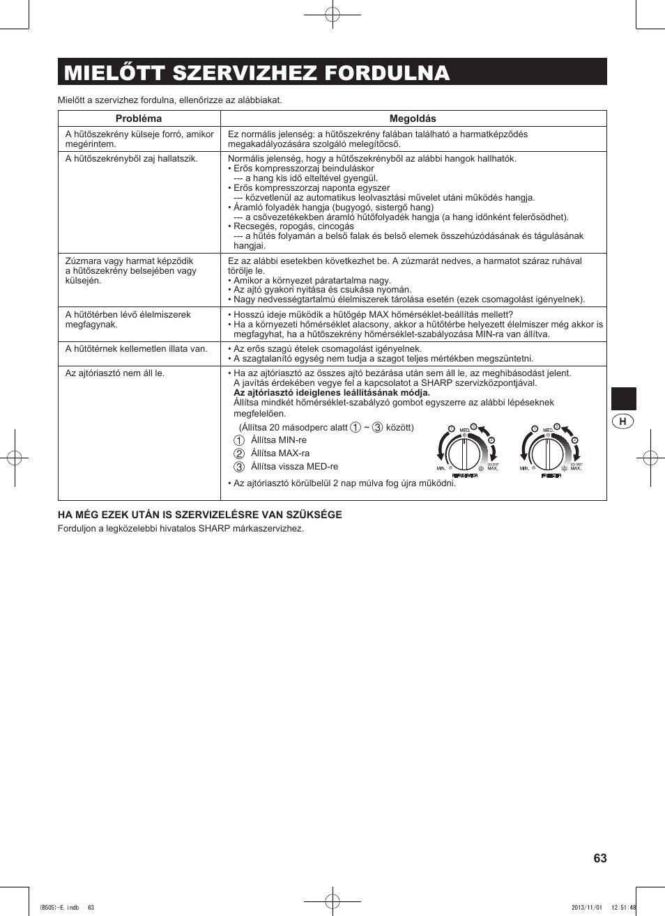 Mielőtt szervizhez fordulna | Sharp SJ-SC700VSL User Manual | Page 63 / 124