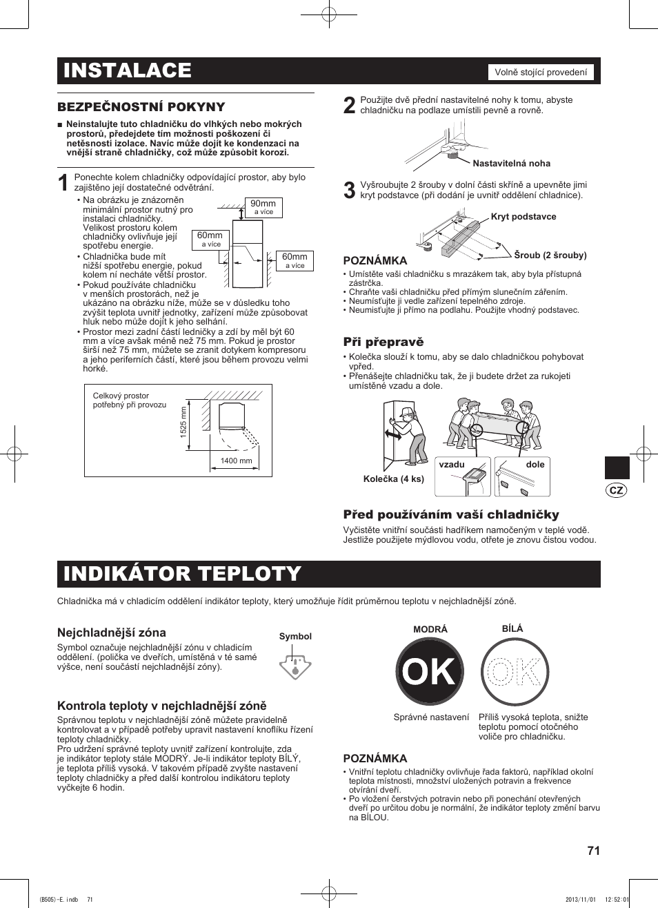 Instalace, Indikátor teploty | Sharp SJ-SC700VSL User Manual | Page 71 / 124