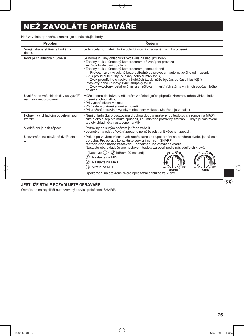 Než zavoláte opraváře | Sharp SJ-SC700VSL User Manual | Page 75 / 124