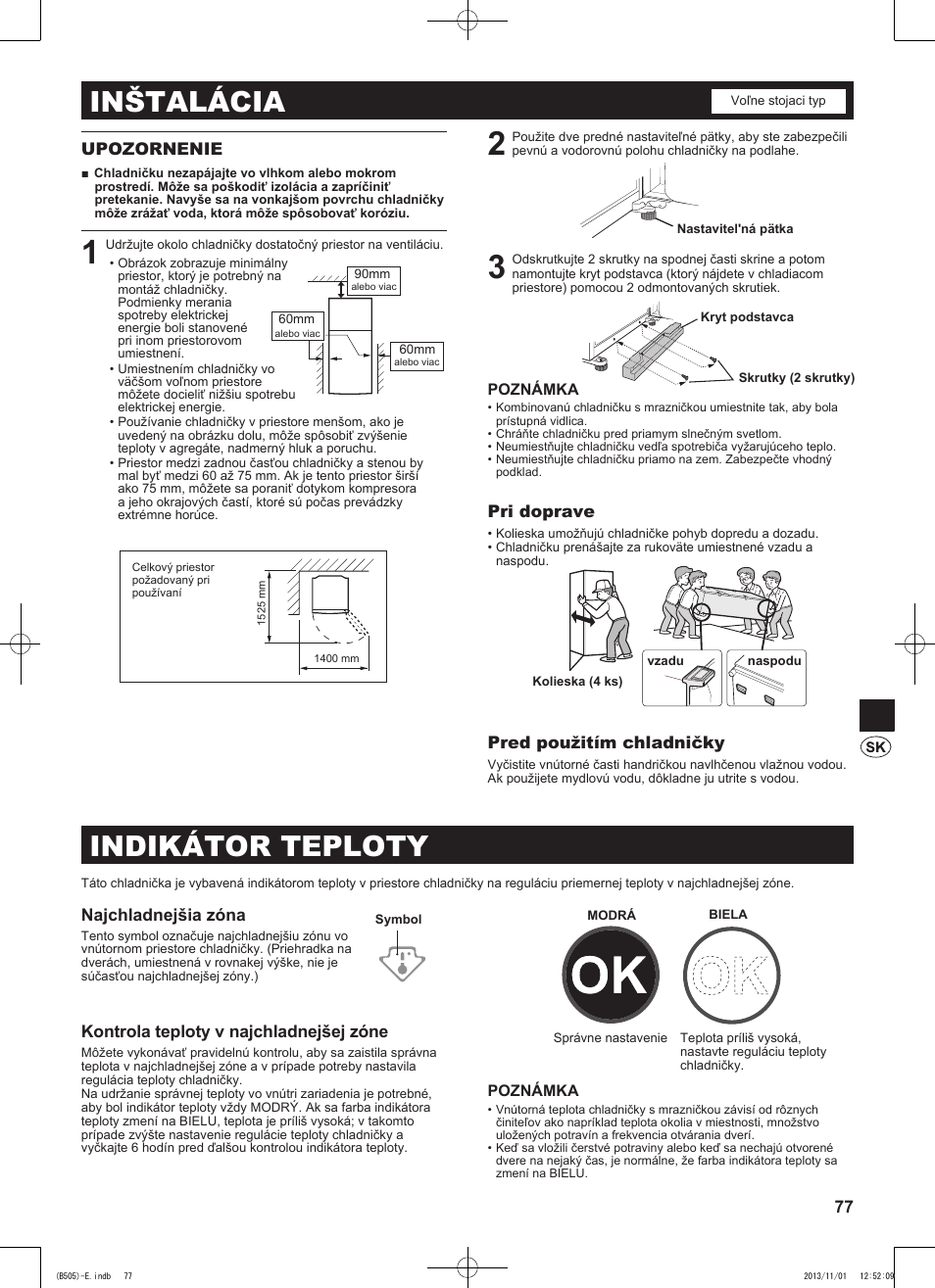 Inštalácia, Indikátor teploty | Sharp SJ-SC700VSL User Manual | Page 77 / 124