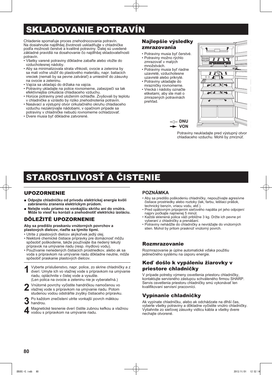 Skladovanie potravín, Starostlivosť a čistenie | Sharp SJ-SC700VSL User Manual | Page 80 / 124