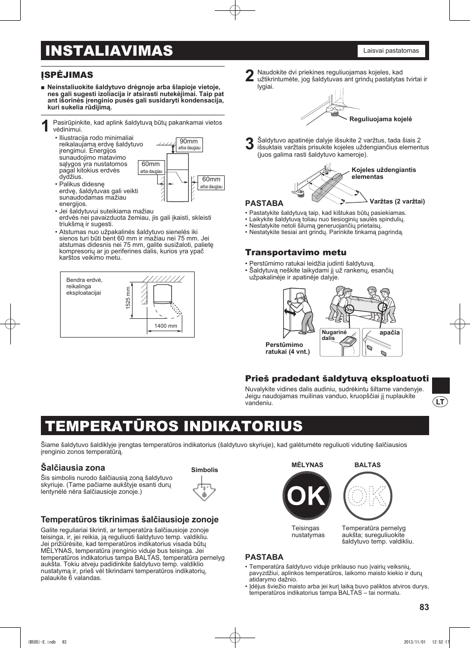 Instaliavimas, Temperatūros indikatorius | Sharp SJ-SC700VSL User Manual | Page 83 / 124
