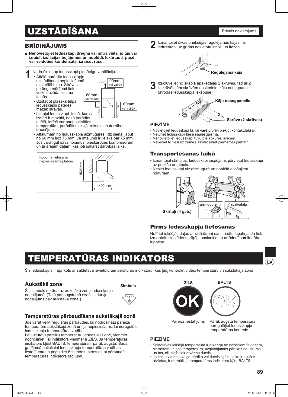 Uzstādīšana, Temperatūras indikators | Sharp SJ-SC700VSL User Manual | Page 89 / 124