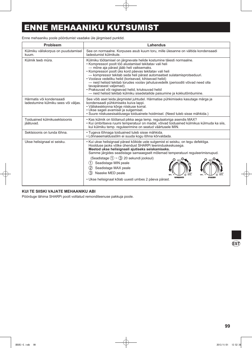 Enne mehaaniku kutsumist | Sharp SJ-SC700VSL User Manual | Page 99 / 124