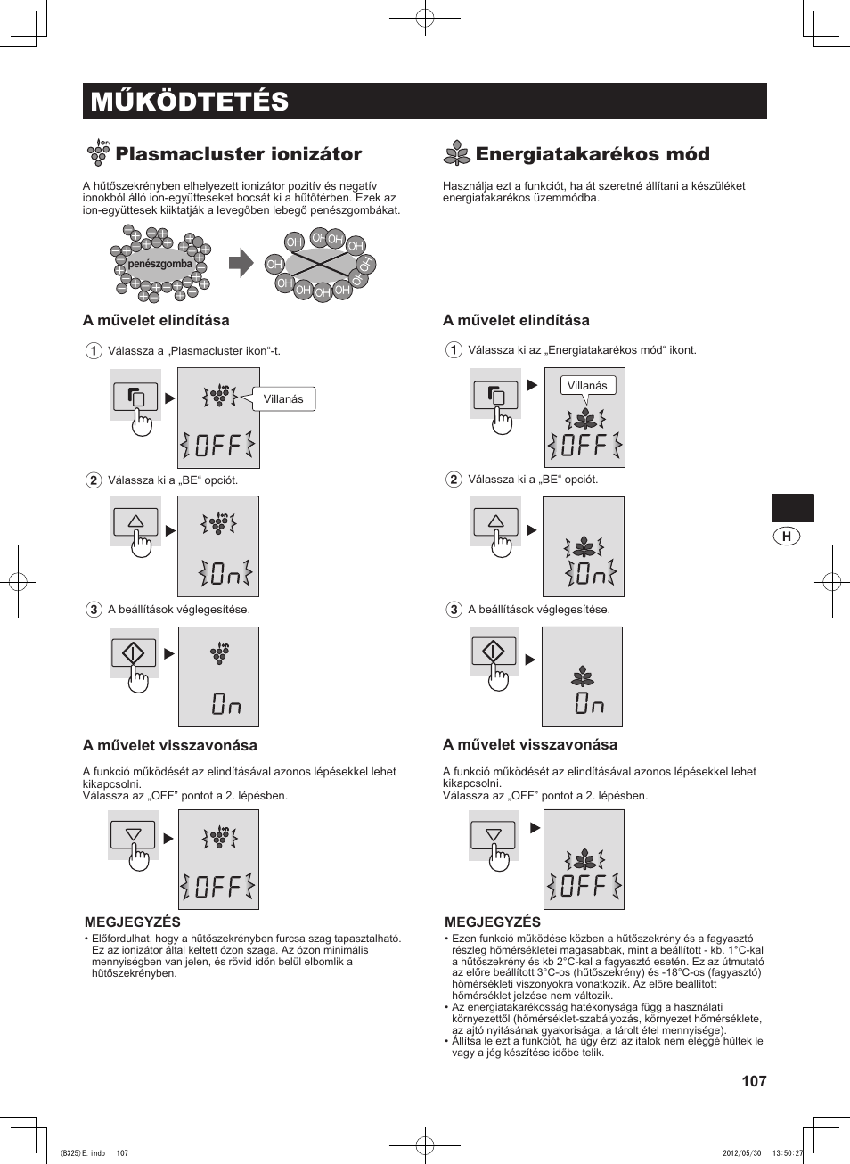 Működtetés, Plasmacluster ionizátor, Energiatakarékos mód | Sharp SJ-FP760VST User Manual | Page 107 / 224