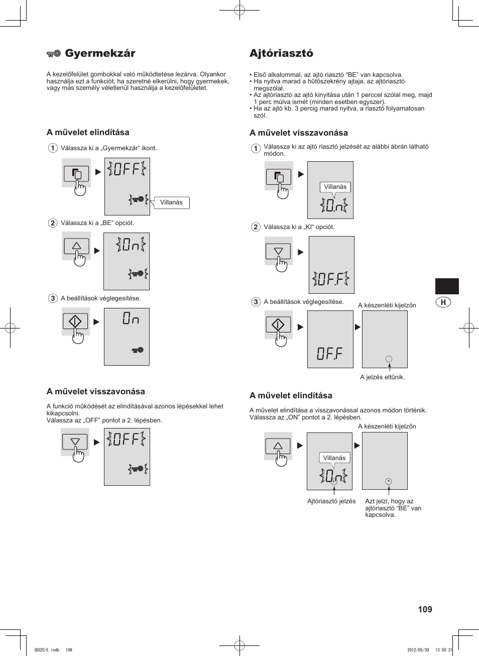 Ajtóriasztó, Gyermekzár, A művelet visszavonása | A művelet elindítása | Sharp SJ-FP760VST User Manual | Page 109 / 224