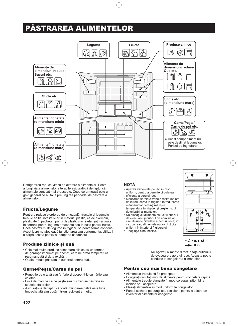 Păstrarea alimentelor, Fructe/legume, Produse zilnice şi ouă | Carne/peşte/carne de pui, Pentru cea mai bună congelare | Sharp SJ-FP760VST User Manual | Page 122 / 224