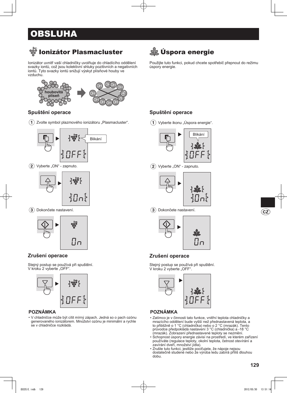 Obsluha, Ionizátor plasmacluster, Úspora energie | Sharp SJ-FP760VST User Manual | Page 129 / 224