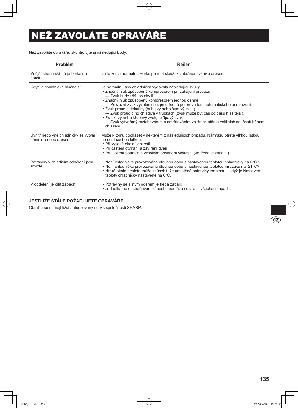 Než zavoláte opraváře | Sharp SJ-FP760VST User Manual | Page 135 / 224