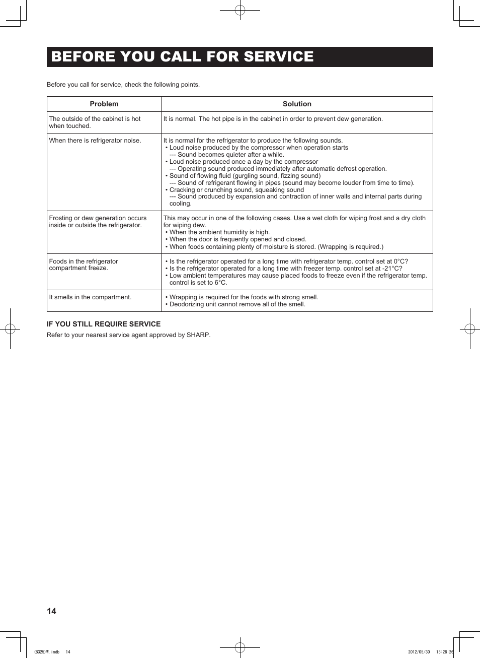 Before you call for service | Sharp SJ-FP760VST User Manual | Page 14 / 224