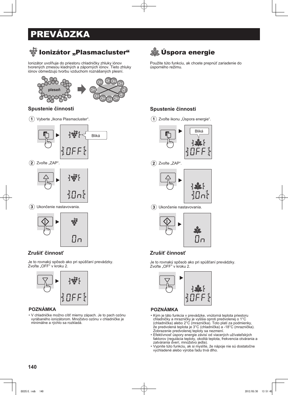 Prevádzka, Ionizátor „plasmacluster, Úspora energie | Sharp SJ-FP760VST User Manual | Page 140 / 224