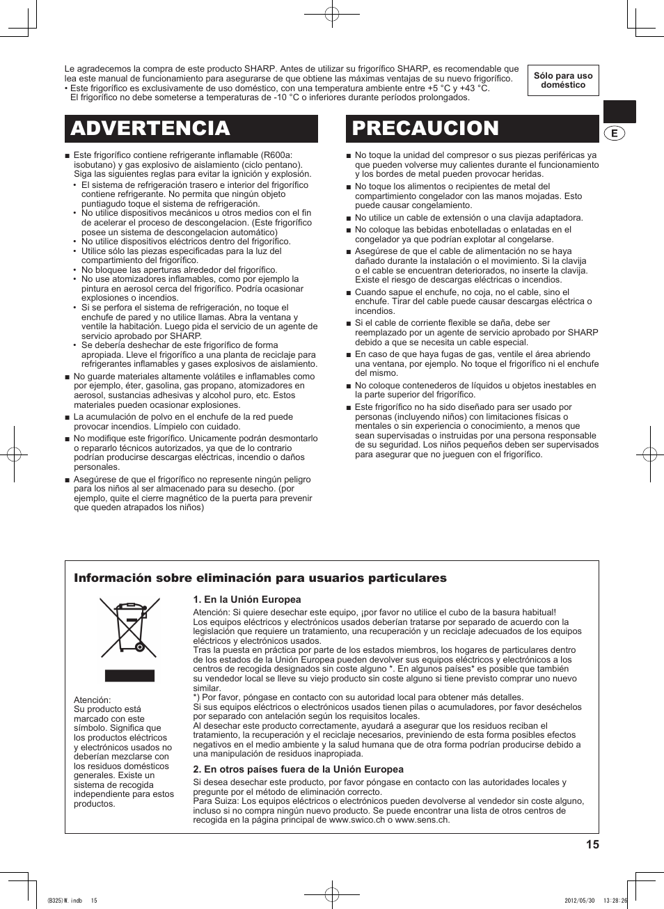 Advertencia precaucion | Sharp SJ-FP760VST User Manual | Page 15 / 224