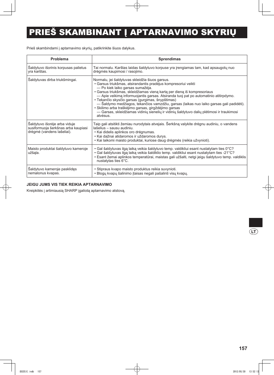 Prieš skambinant į aptarnavimo skyrių | Sharp SJ-FP760VST User Manual | Page 157 / 224