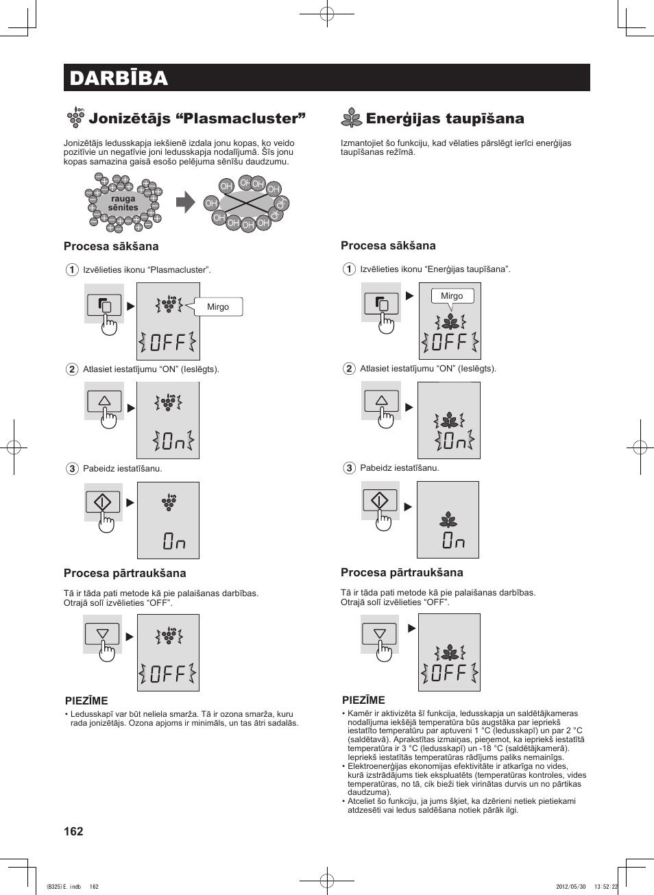 Darbība, Jonizētājs “plasmacluster, Enerģijas taupīšana | Sharp SJ-FP760VST User Manual | Page 162 / 224