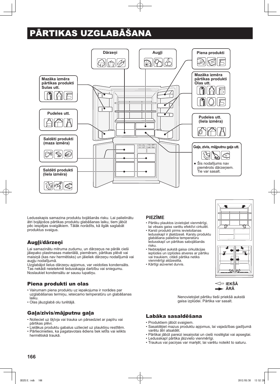 Pārtikas uzglabāšana, Augļi/dārzeņi, Piena produkti un olas | Gaļa/zivis/mājputnu gaļa, Labāka sasaldēšana | Sharp SJ-FP760VST User Manual | Page 166 / 224