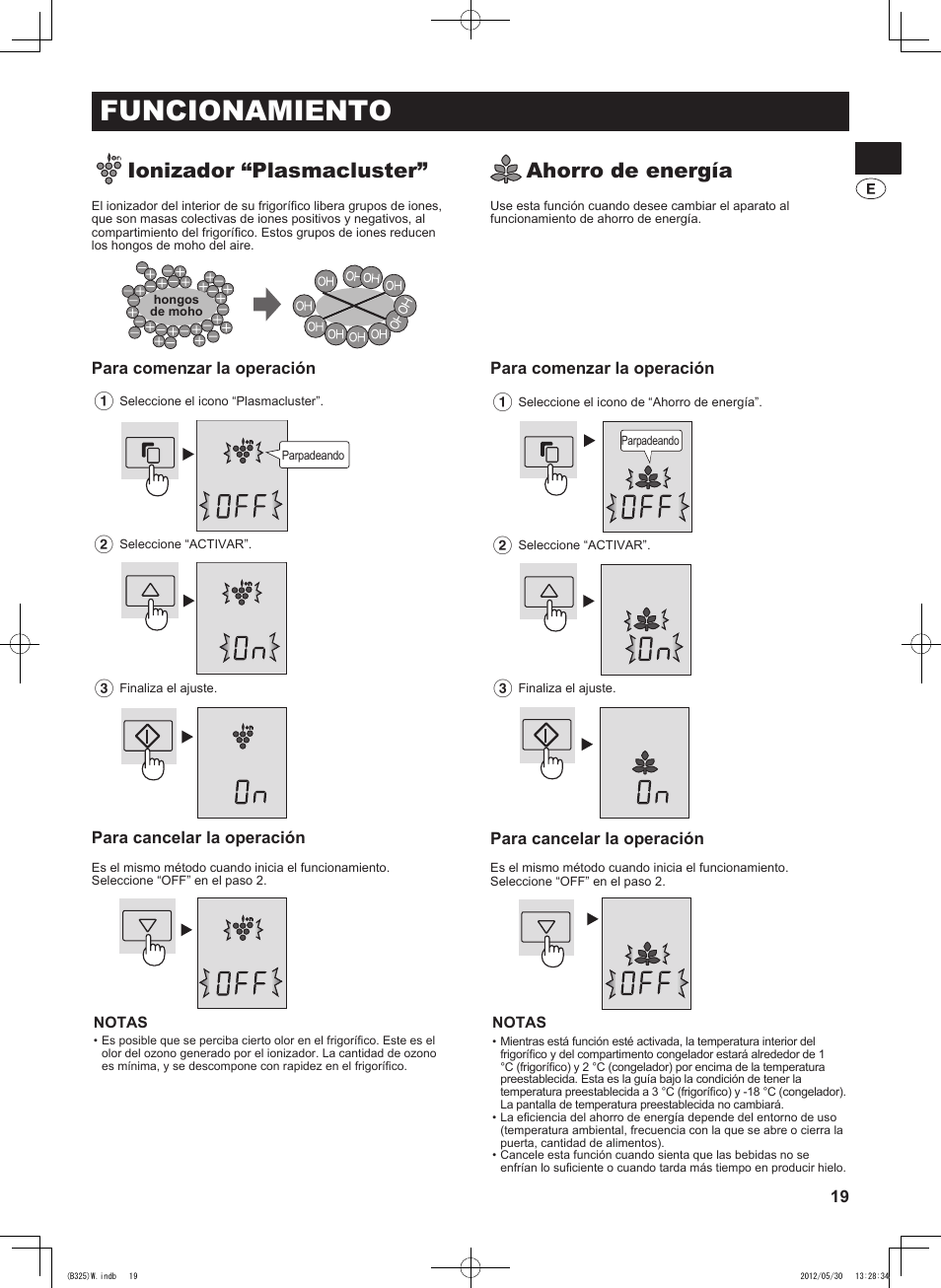 Funcionamiento, Ionizador “plasmacluster, Ahorro de energía | Sharp SJ-FP760VST User Manual | Page 19 / 224