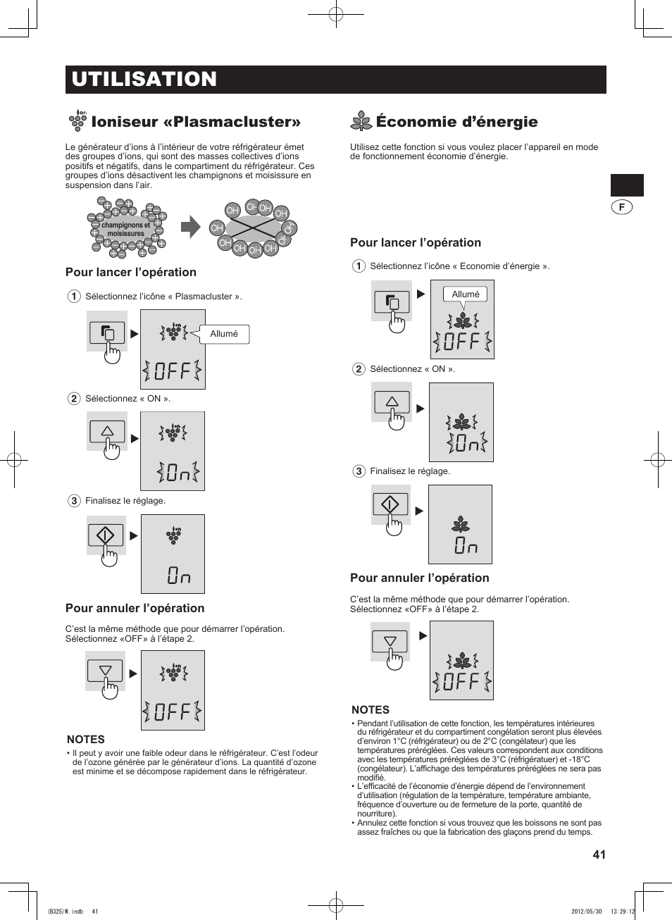 Utilisation, Ioniseur «plasmacluster, Économie d’énergie | Sharp SJ-FP760VST User Manual | Page 41 / 224