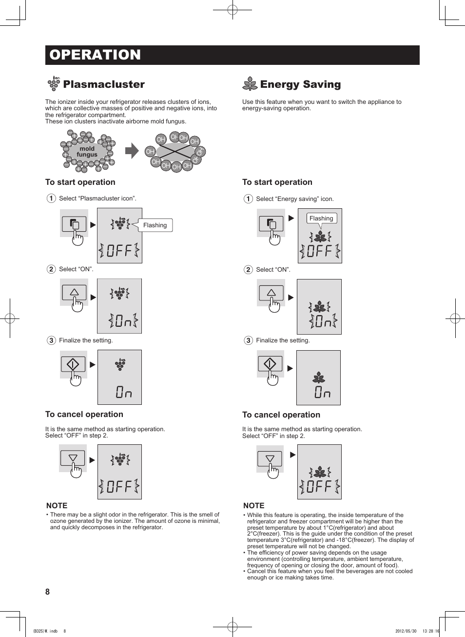 Operation, Plasmacluster, Energy saving | Sharp SJ-FP760VST User Manual | Page 8 / 224