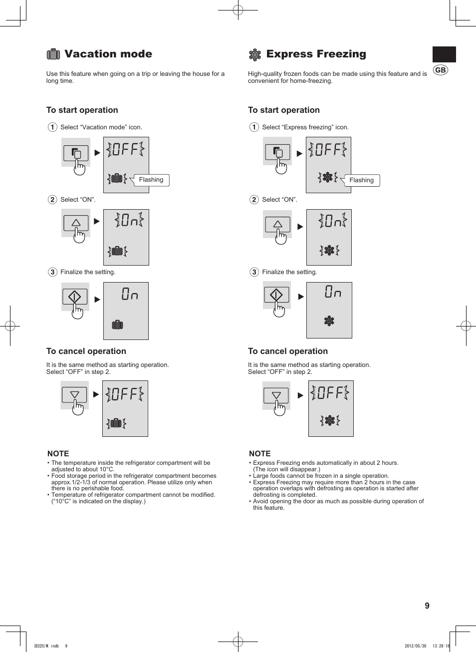 Vacation mode, Express freezing | Sharp SJ-FP760VST User Manual | Page 9 / 224